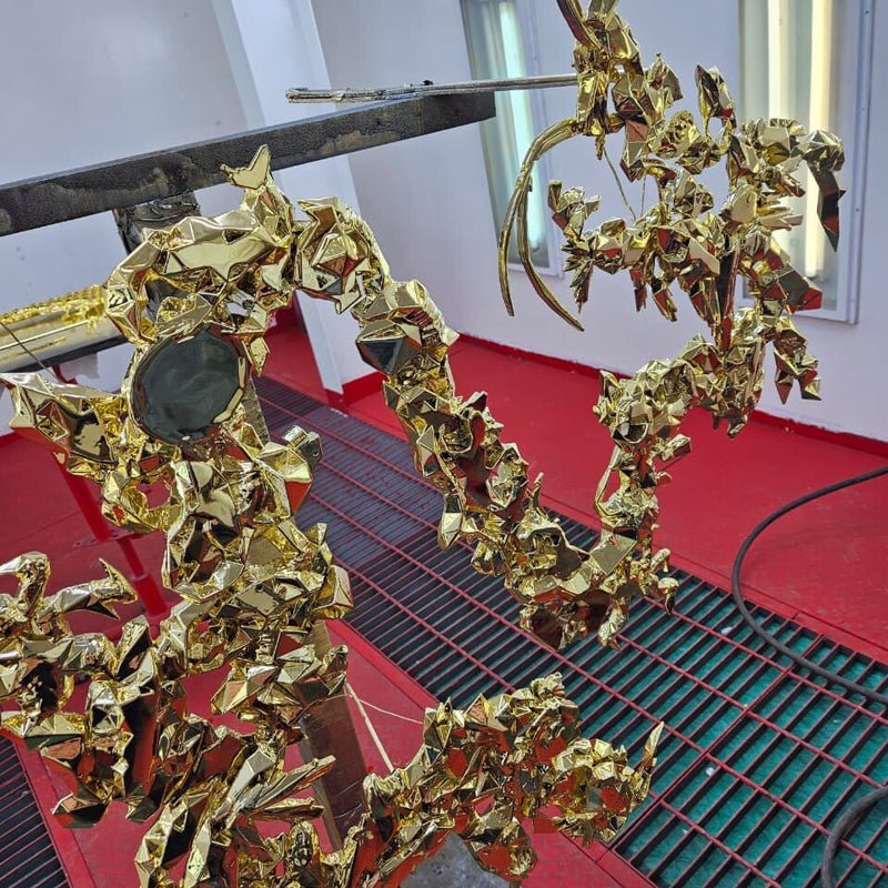 Chinese Gold Dragon Wall Art Sculpture - Custom Floral Metallic Art