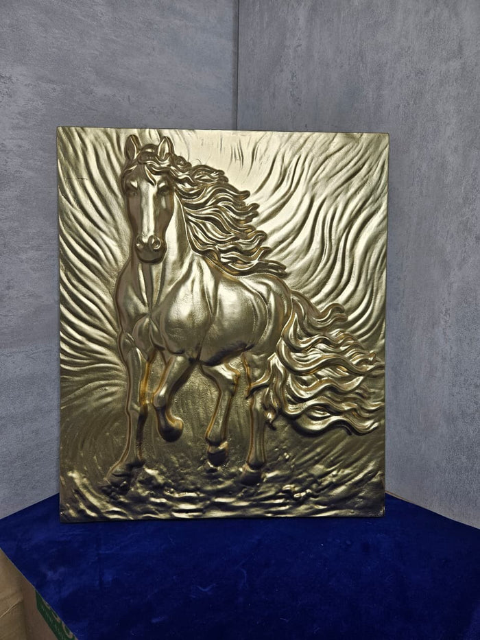 Gold Horse Relief Wall Art - Sculptural Panel