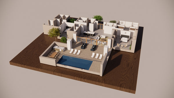 3 BHK Interior design with swimming pool 3d design file