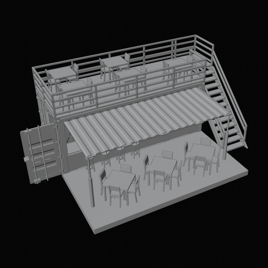 Shipping Container Cafe 3D Design File - view 1