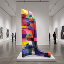 Abstract geometric sculpture - colourful 3D art piece in gallery