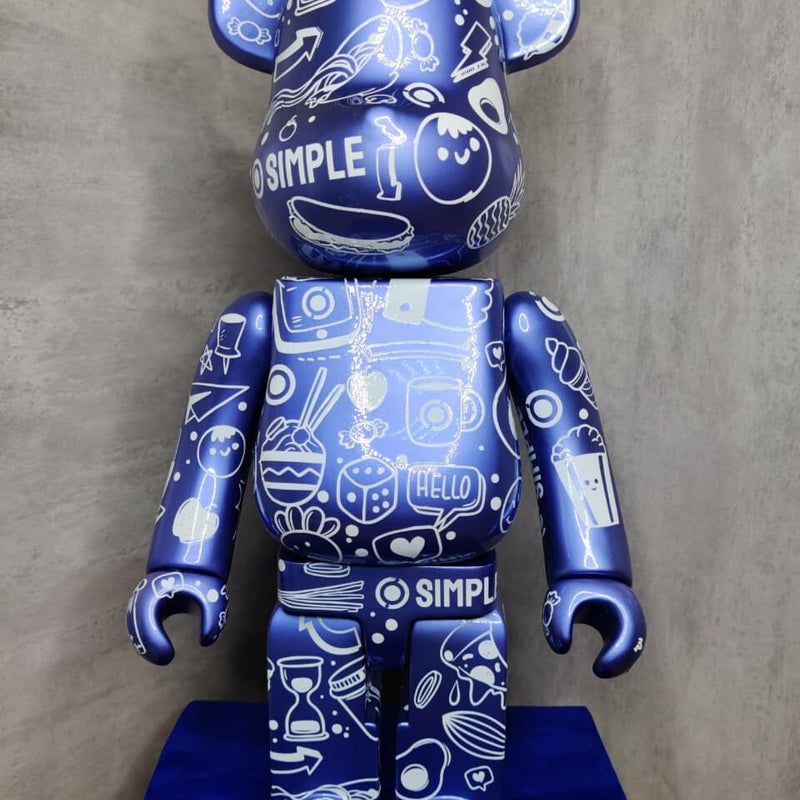 Blue Doodle Bearbrick 1000% Designer Art Toy Statue Collectible
