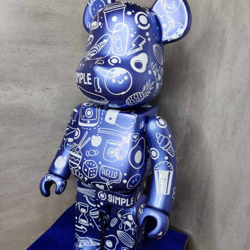 Blue Doodle Bearbrick 1000% Designer Art Toy Statue Collectible
