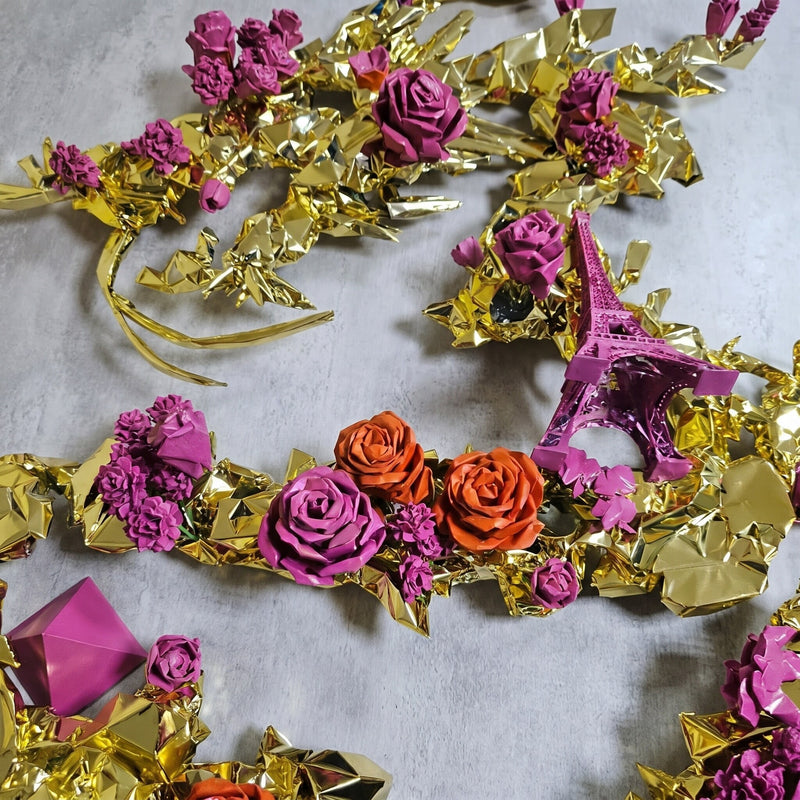Chinese Gold Dragon Wall Art Sculpture - Custom Floral Metallic Art