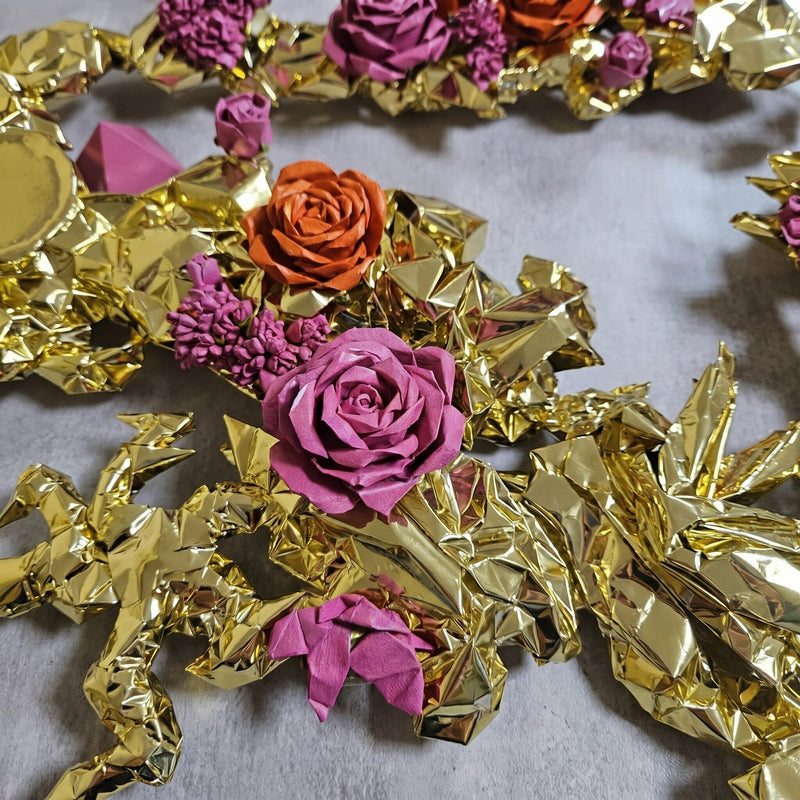 Chinese Gold Dragon Wall Art Sculpture - Custom Floral Metallic Art