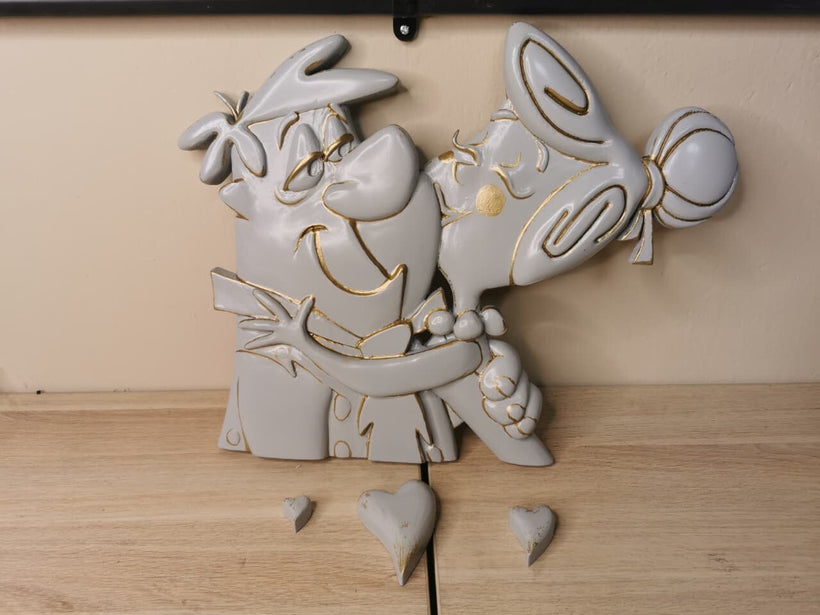 Flintstone Romantic Couple Relief Art - Custom Sculptural Panel