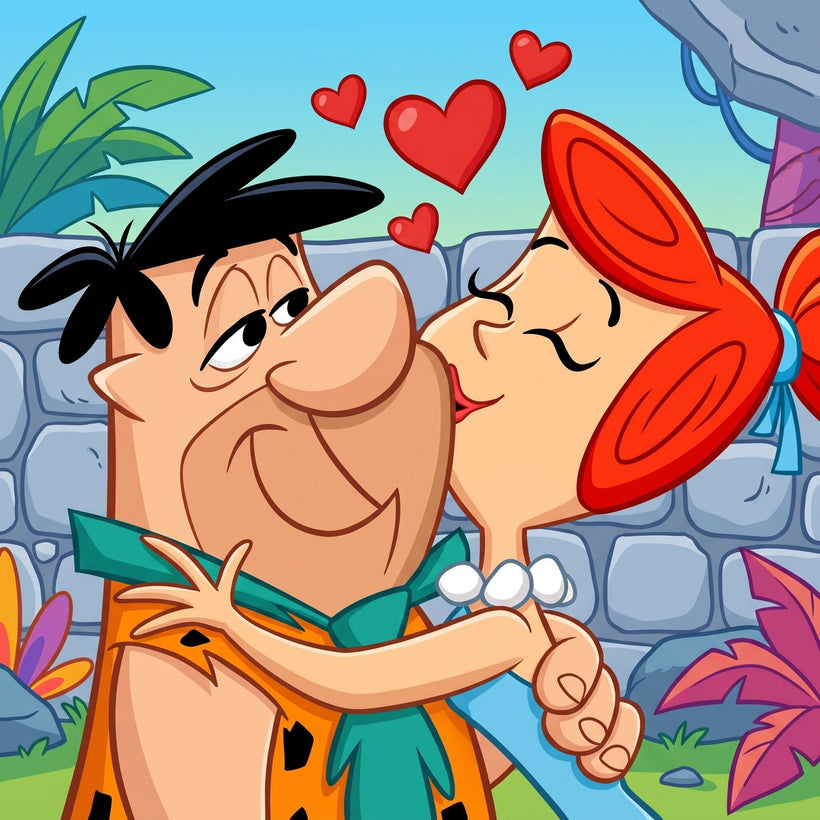 Flintstone Romantic Couple Relief Art - Custom Sculptural Panel