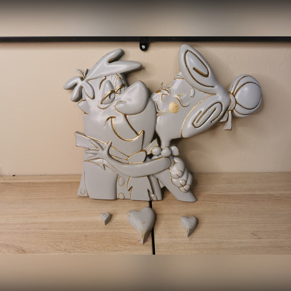 Flintstone Romantic Couple Relief Art