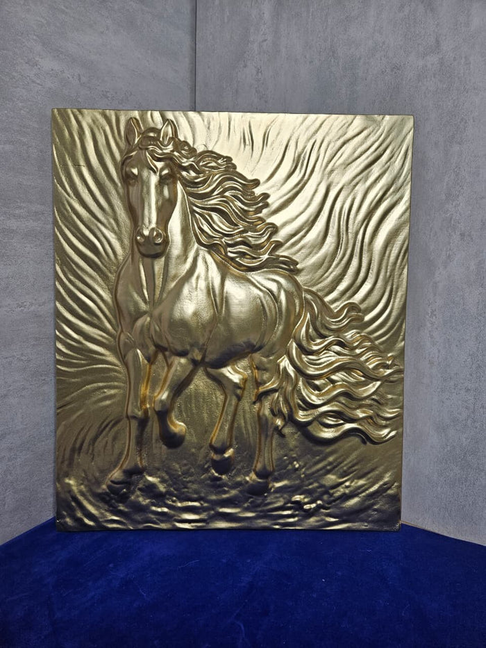 Gold Horse Relief Wall Art - Sculptural Panel